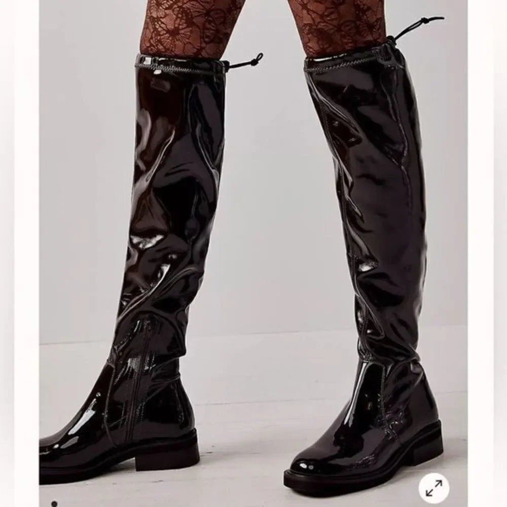 Free People Go Go Gloss Over-the-Knee Boots – Black Patent – Size 10 – NWB